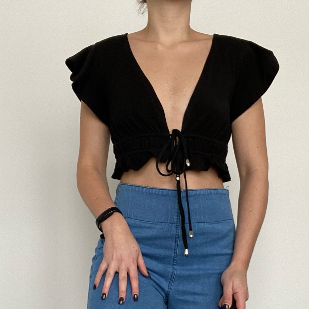 Princess Polly black crop top tie front